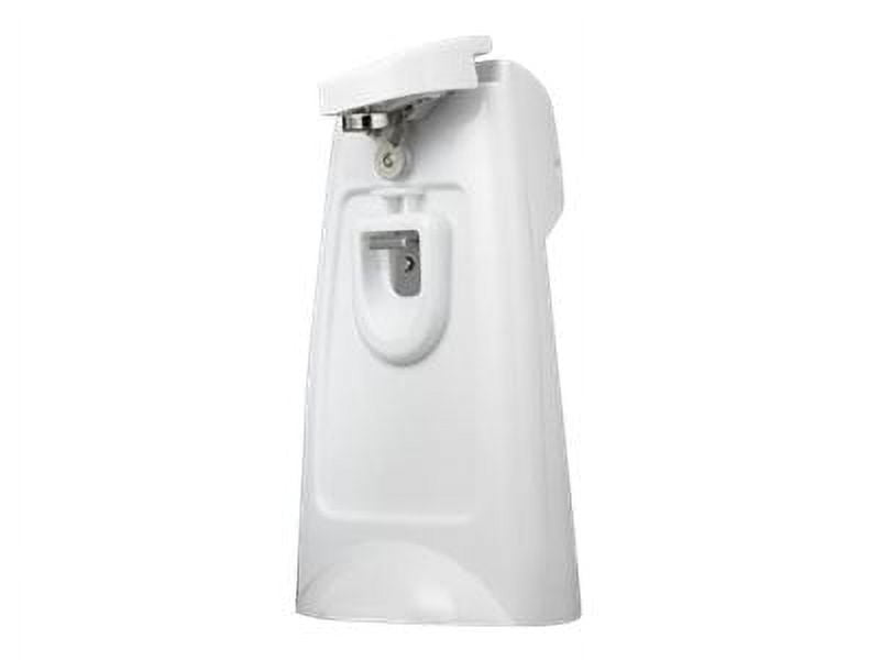 White Electric Can Opener with Built-in Bottle Opener and Knife Sharpener