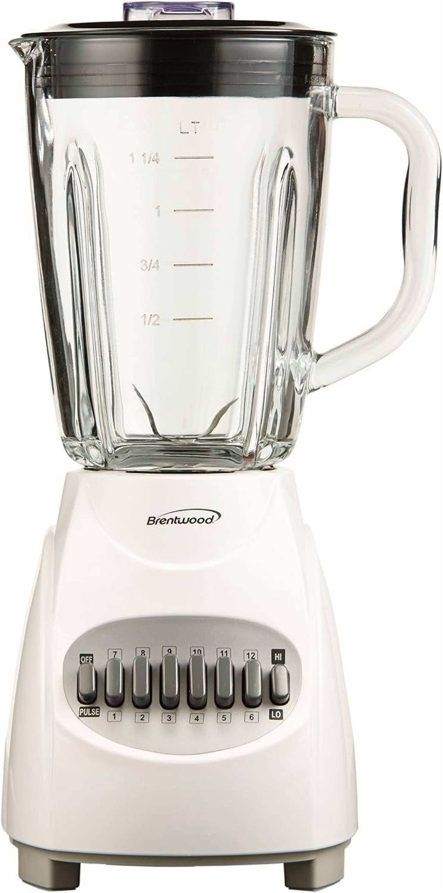 Brentwood JB-920W Blender, White; 12 Speeds with Pulse Function; Glass 42oz Glass Jar with Lid/Fill Cap Included; Non-Slip Base; 550w
