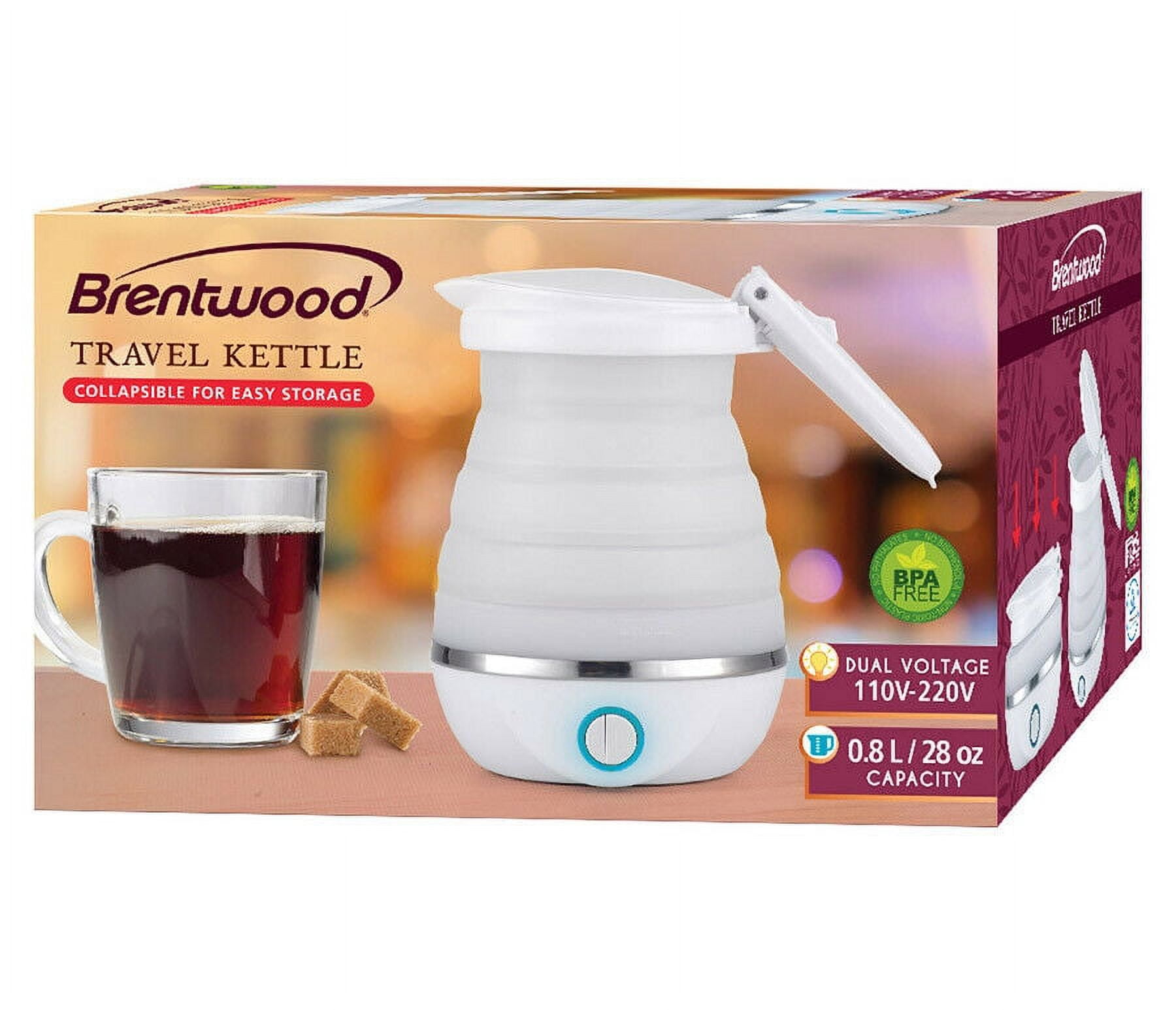 Brentwood KT1508W Dual Voltage 120220V Collapsible Travel Kettle