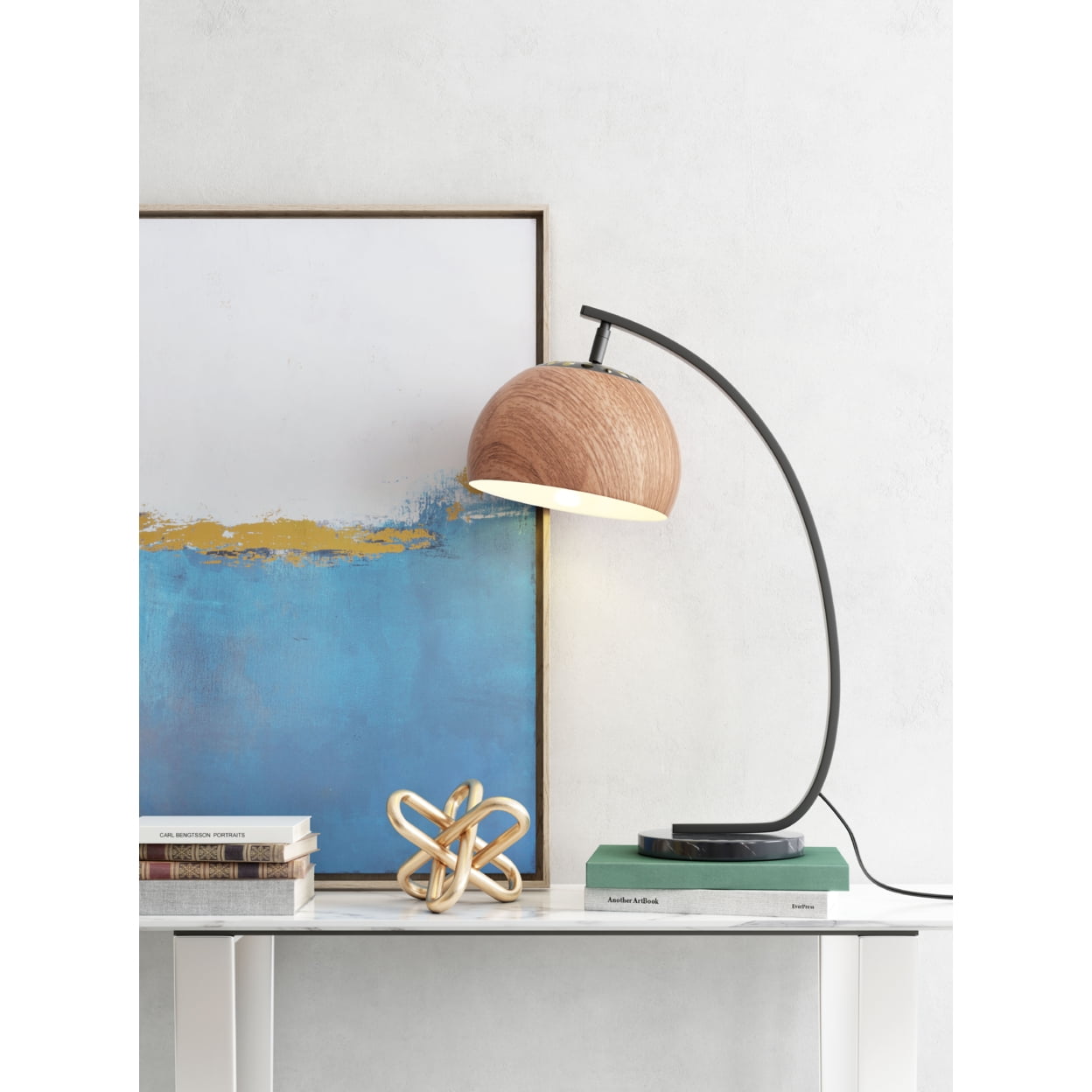 Warm Arc Contemporary Black and Brown Table Lamp