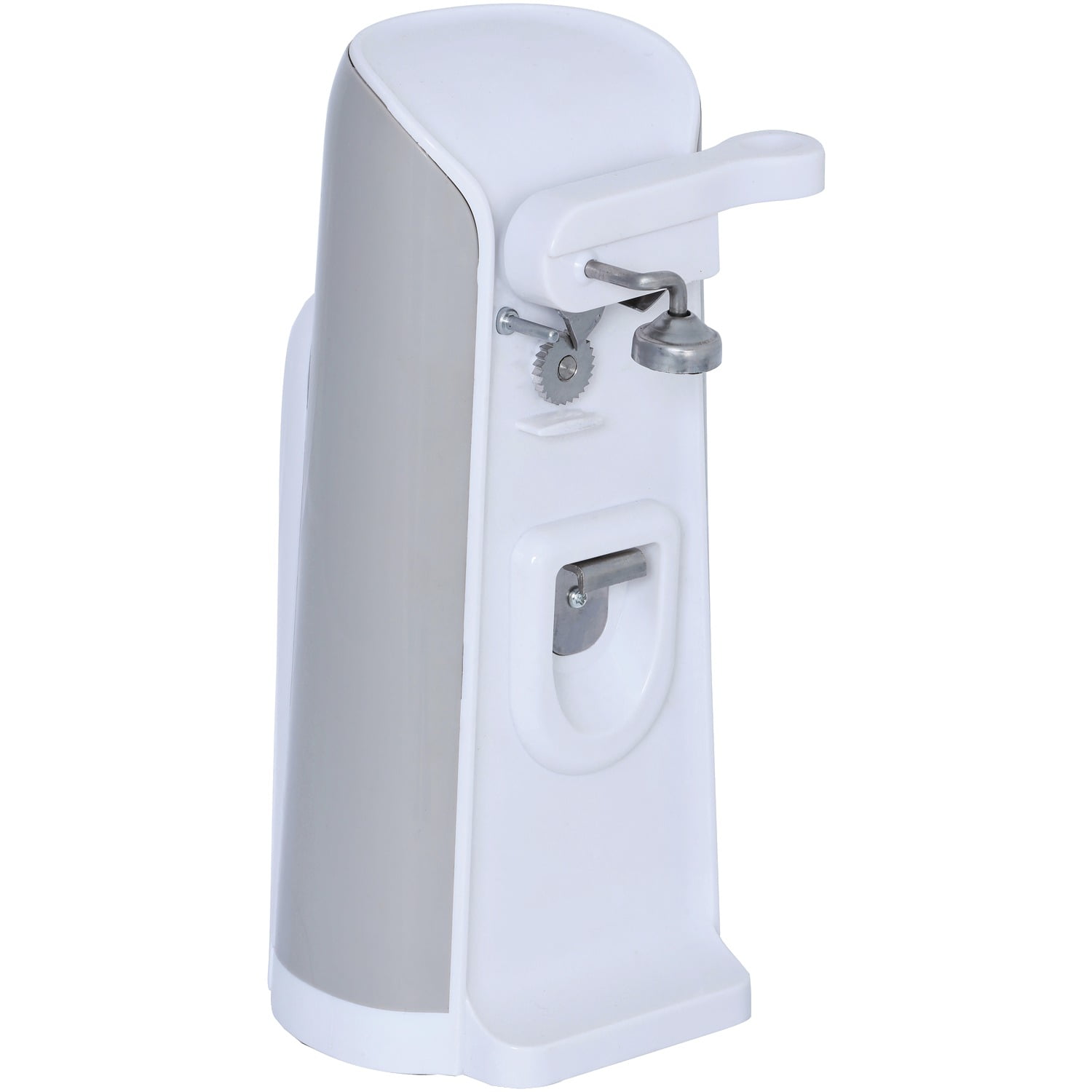 Brentwood Tall Electric Can Opener with Knife Sharpener and Bottle Opener in White
