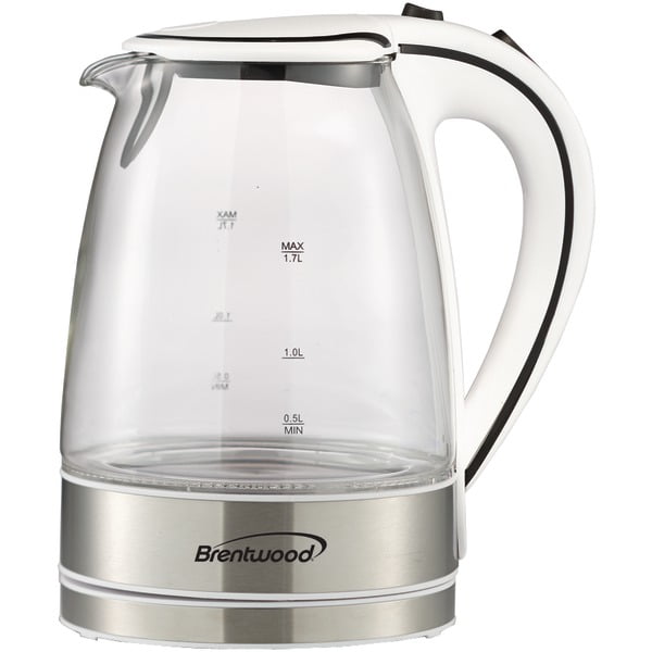 Brentwood 1.7L White Glass Electric Tea Kettle with LED Light