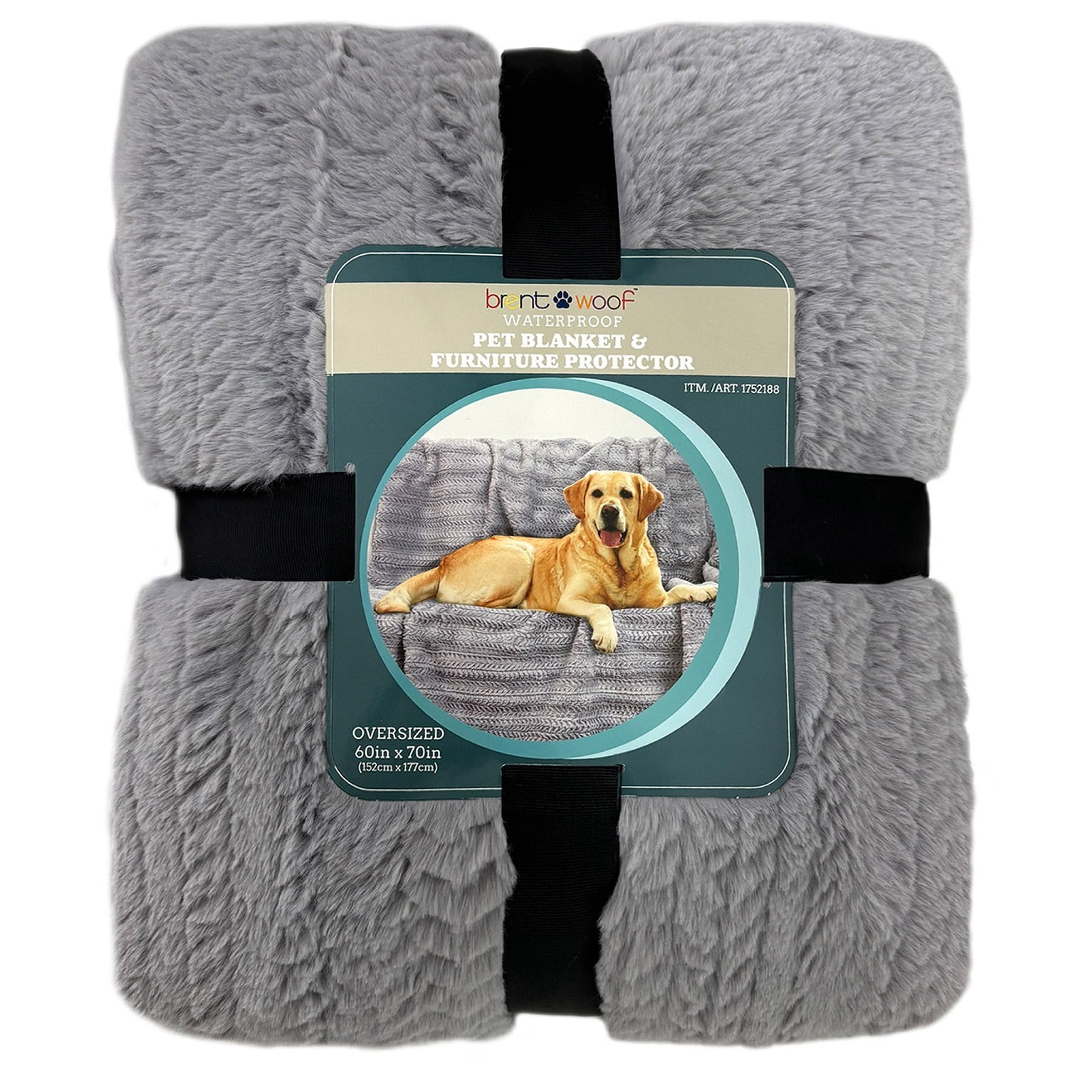Brentwoof Oversized Waterproof Pet Blanket and Furniture Protector, 60x70, Reversible Plush Throw, Silver Fern (Gray)