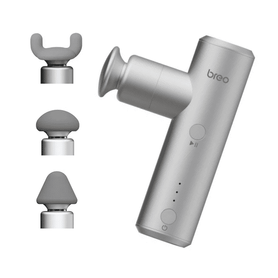 Breo Pocket Massage Gun, Fascia Therapy Recovery Deep Tissue, 4 Massage Heads Lightweight, S1, Silver