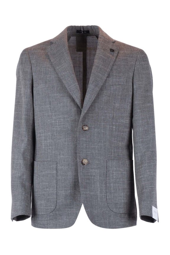 Grey Textured Two Button Blazer (Men's)