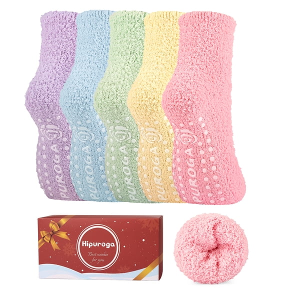 Hipuroga Slipper Socks Anti-Slip Fuzzy Socks for Women Hospital Socks Home Plush Microfiber Sleeping Warm Socks House Fleece redyellowgreenbluepurple Female Crew