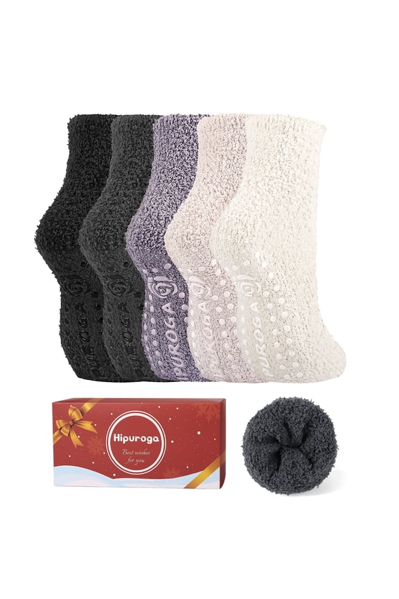 Slipper Socks Anti-Slip Fuzzy Socks for Womens Home Plush Microfiber Sleeping Warm Socks House Fleece blackgreyslatebeigewhite Female Crew