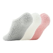 Breslatte Slipper Socks for Women Non Slip Socks Hospital Socks Fuzzy Socks with Grips Warm Winter Gripper Grippy Socks Low-Cut 3Pair whitepinkgrey