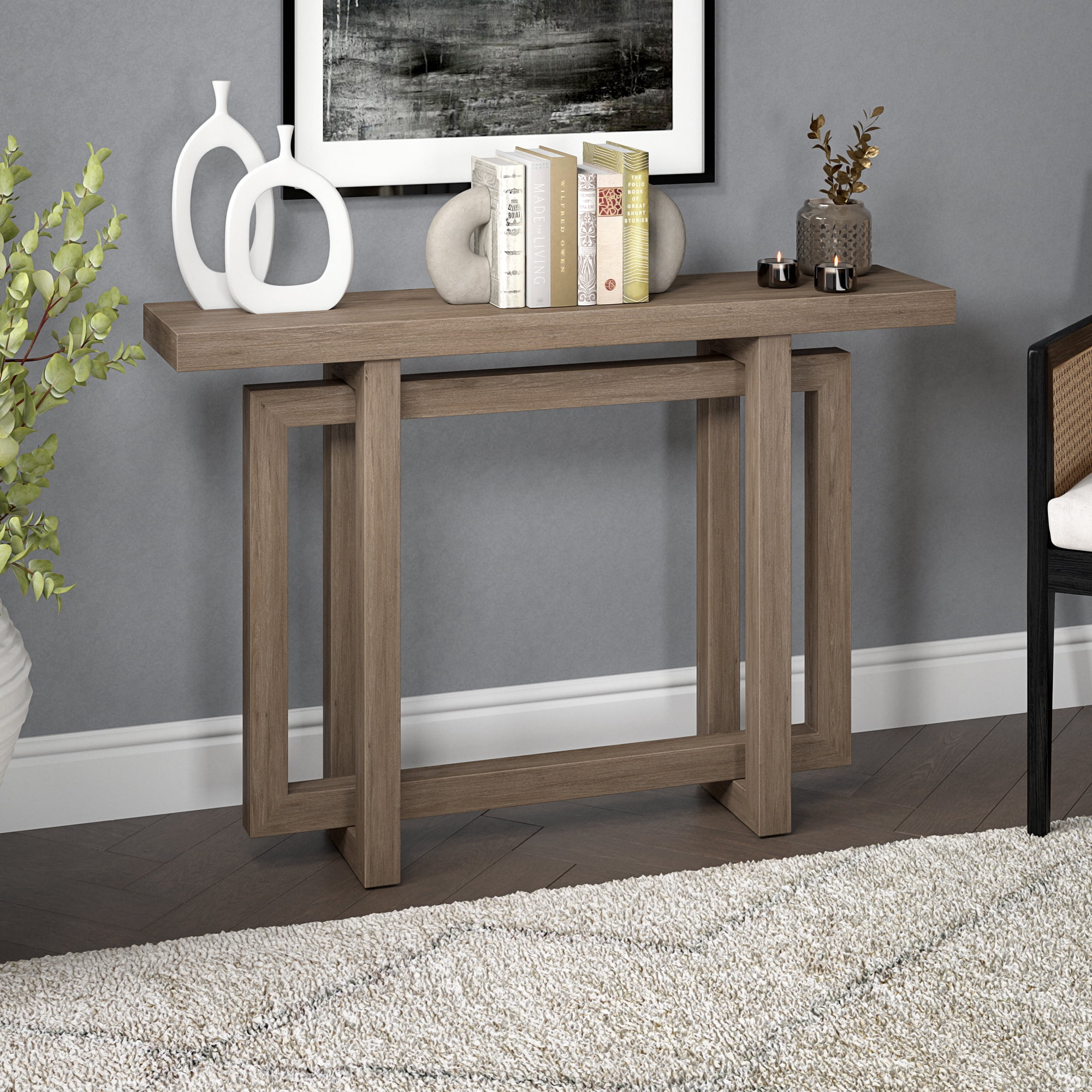 Evelyn&Zoe Modern/Contemporary 44" Wide Antiqued Gray Oak Console Table