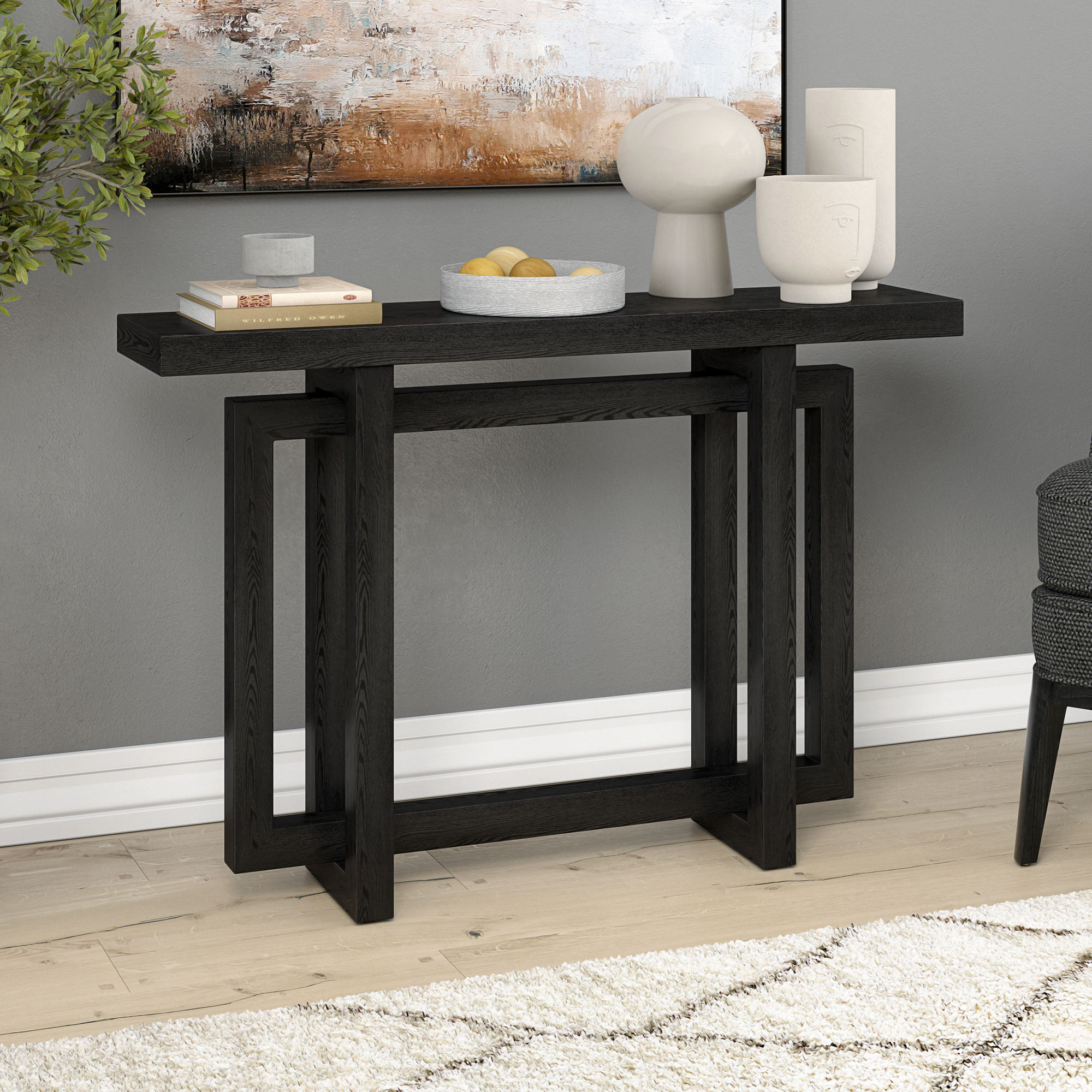 Evelyn&Zoe Modern/Contemporary 44" Wide Black Grain Console Table