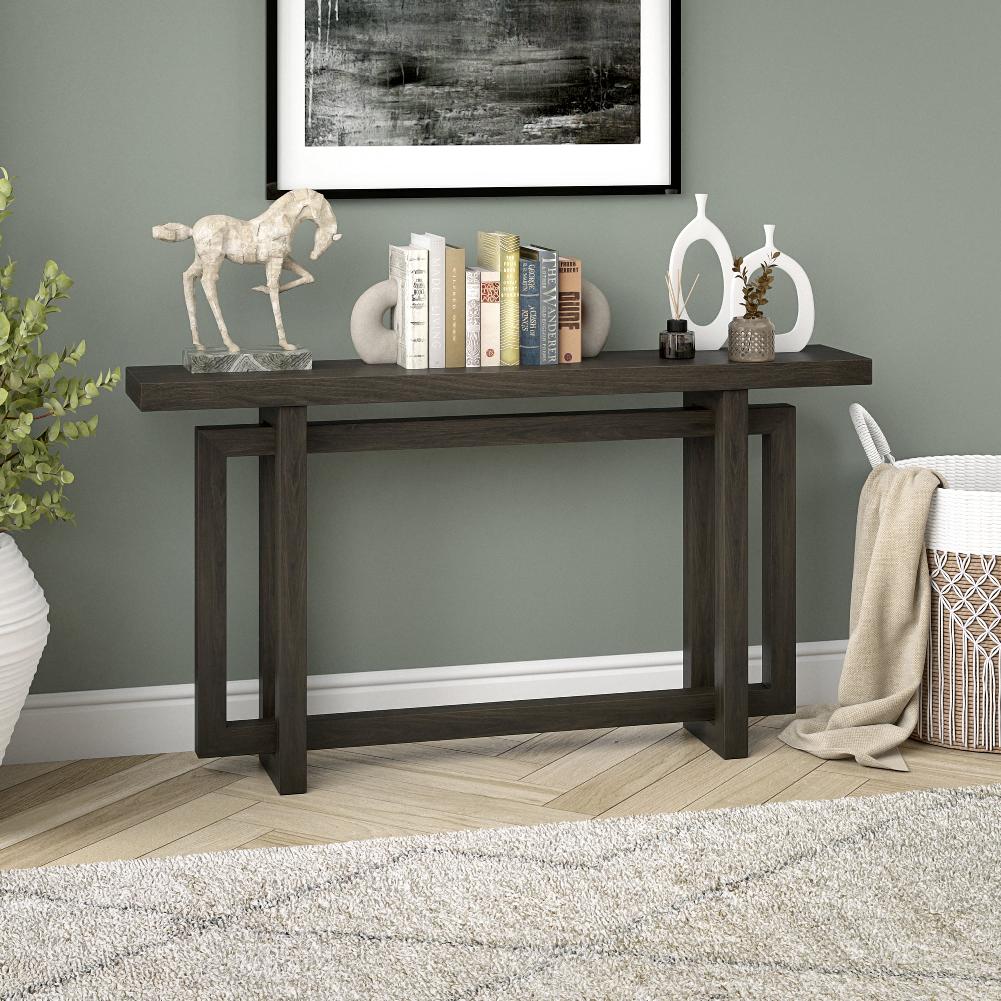 Evelyn&Zoe Modern/Contemporary 55" Wide Alder Brown Console Table