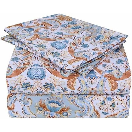 Paisley Printed Sheet Set Twin Size, 3 Piece Soft Pattern Microfiber Sheets Extra Deep Pocket