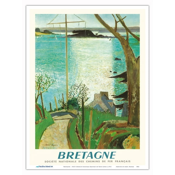 Bretagne (Brittany) - SNCF (French National Railway Company) - Vintage Railroad Travel Poster by René Genis c.1957 - Master Art Print (Unframed) 9in x 12in
