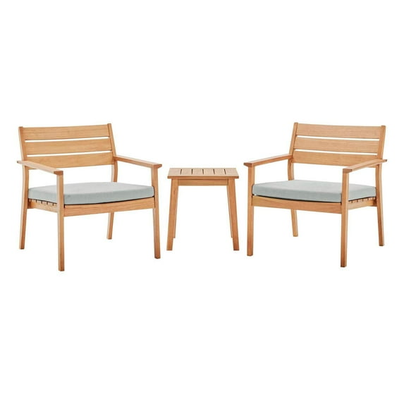 Modway Breton 3 Piece Ash Wood Patio Conversation Set in Natural and Taupe