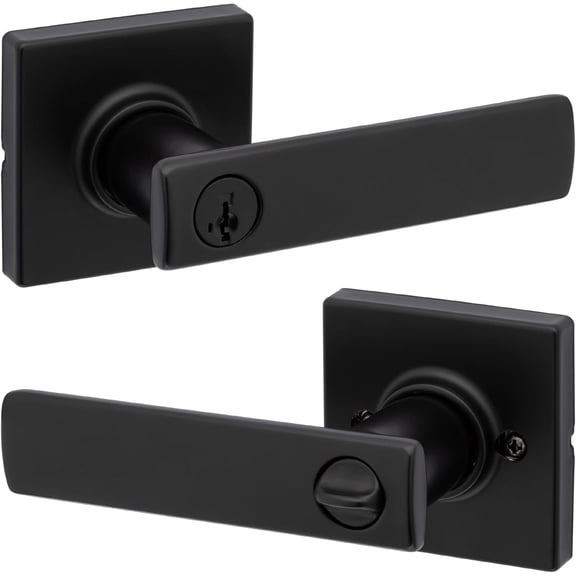 Breton Entry Door Handle - Matte Black, Keyed Lock | SmartKey Rekey, Microban | Reversible, Pick Resistant | Front Entrance/Bedrooms