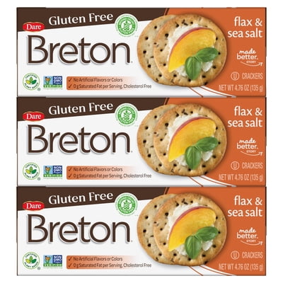 Breton Gluten Free Flax & Sea Salt Crackers, Non-GMO, Plant-Based, Dips, 76oz