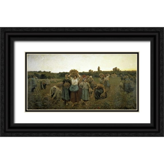 Breton, Jules Adolphe 18x11 Black Ornate Wood Framed with Double Matting Museum Art Print Titled - The Recall of the Gleaners