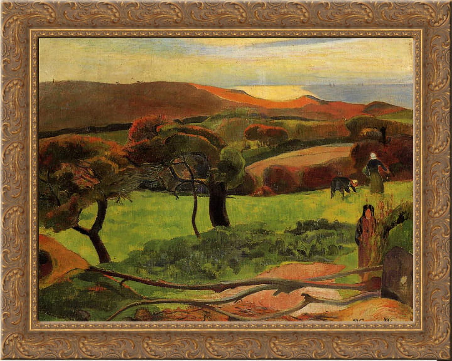 Breton Landscape - Fields by the Sea (Le Pouldu) 24x20 Gold Ornate Wood Framed Canvas Art by Paul Gauguin