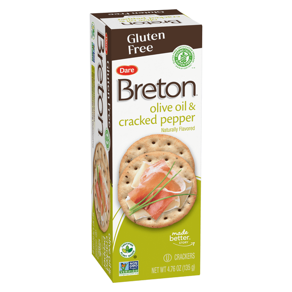 Breton Olive Oil & Cracked Pepper Gluten Free Crackers, 4.76 oz