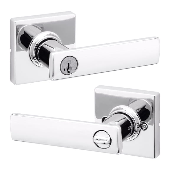 Kwikset Breton Square Keyed Entry Lever Doorknob with Smartkey Polished Chrome