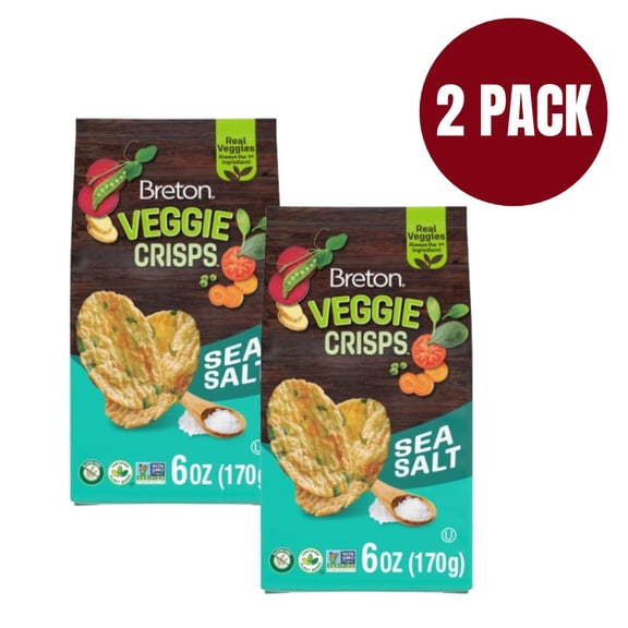 Breton Veggie Crisps Sea Salt, 6 oz Bag (Pack of 2)  Popped Not Fried, Gluten-Free Vegetable Chips made with Yellow Peas, Beets, and Sweet Potato, Non-GMO Plant-Based Snack