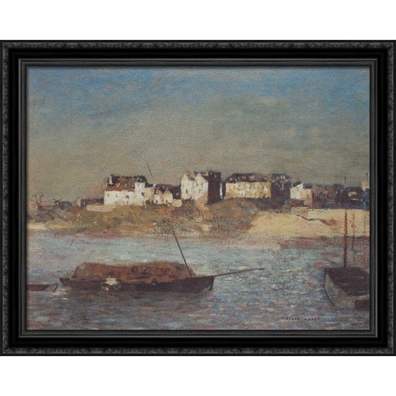 Breton harbour 34x28 Large Black Ornate Wood Framed Canvas Art by Odilon Redon