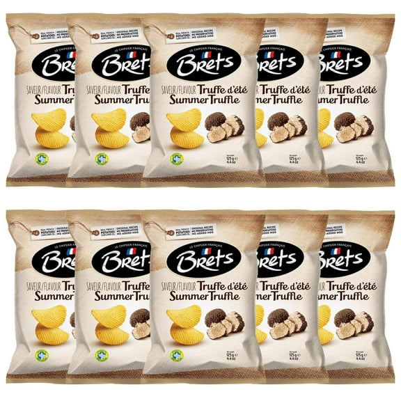 Brets Potato Chips, Summer Truffle Flavor, 125g (4.4 oz), 10 Pack/Case, Crinkle Cut, Gluten Free, Made with Real French Potatoes, No Preservatives, No Added MSG, Made in France