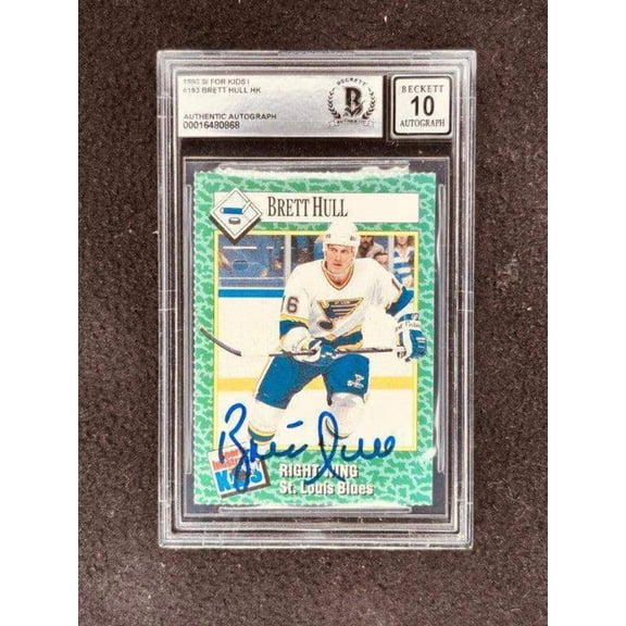 Brett Hull signed St Louis Blues 1990 SI for Kids card BAS certified grade 10