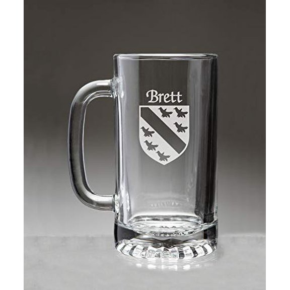 Brett Irish Coat of Arms Glass Beer Mug (Sand Etched)