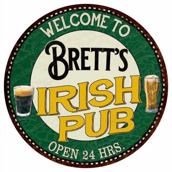 Brett's Irish Pub 14" Round Metal Sign Kitchen Bar Wall Decor 100140036131