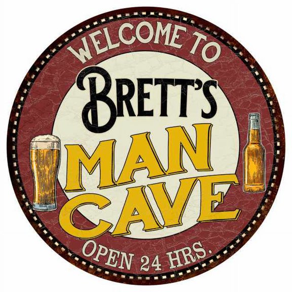 Brett's Man Cave 14" Round Metal Sign Kitchen Bar Wall Decor 100140035131