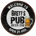 thumbnail image 1 of Brett's Pub 14" Round Metal Sign Beer Bar Black Wall Decor Gift 100140039131, 1 of 1