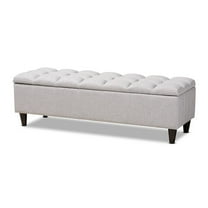 Brette Mid-Century Modern Grayish Beige Fabric Upholstered Wood Storage Bench Ottoman