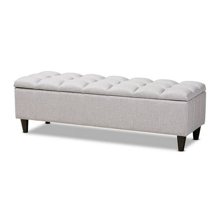 Brette Mid-Century Modern Grayish Beige Fabric Upholstered Wood Storage Bench Ottoman