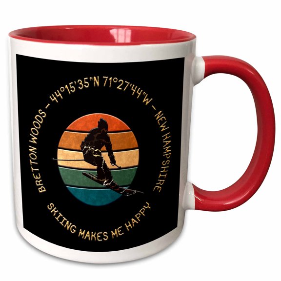 3drose, Bretton Woods, New Hampshire. Man Skier. Yellow, Black. Alpine Skiing, 15oz Two-tone Red Mug