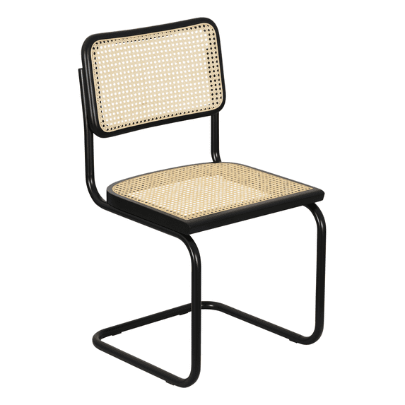 Breuer Chair Company Marcel Breuer B32 Cesca Cane Cantilever Side Chair w/ Black Steel Frame Black Wood & Natural Cane (Made in Italy) by Furnish Theory