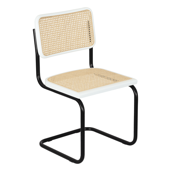 Breuer Chair Company Marcel Breuer B32 Cesca Cane Cantilever Side Chair w/ Black Steel Frame White Wood & Natural Cane (Made in Italy) by Furnish Theory