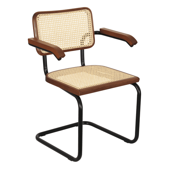 Breuer Chair Company Marcel Breuer B64 Cesca Cane Cantilever Armchair Arm Chair w/ Black Steel Frame Walnut Wood & Natural Cane (Made in Italy) by Furnish Theory