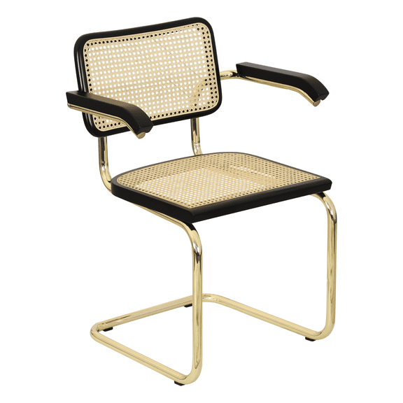 Breuer Chair Company Marcel Breuer B64 Cesca Cane Cantilever Armchair Arm Chair w/ Brass Steel Frame Black Wood & Natural Cane (Made in Italy) by Furnish Theory