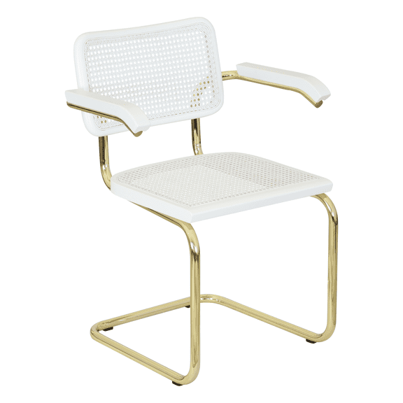 Breuer Chair Company Marcel Breuer B64 Cesca Cane Cantilever Armchair Arm Chair w/ Brass Steel Frame White Wood & White Cane (Made in Italy) by Furnish Theory