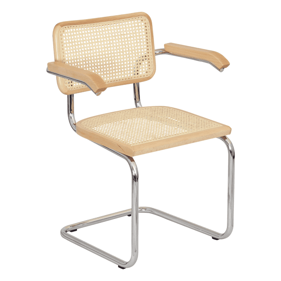 Breuer Chair Company Marcel Breuer B64 Cesca Cane Cantilever Armchair Arm Chair w/ Chrome Steel Frame Natural Wood & Natural Cane (Made in Italy) by Furnish Theory