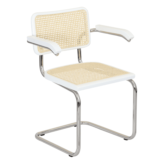 Breuer Chair Company Marcel Breuer B64 Cesca Cane Cantilever Armchair Arm Chair w/ Chrome Steel Frame White Wood & Natural Cane (Made in Italy) by Furnish Theory