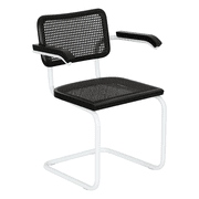 Breuer Chair Company Marcel Breuer B64 Cesca Cane Cantilever Armchair Arm Chair w/ White Steel Frame Black Wood & Black Cane Made in Italy by Furnish Theory