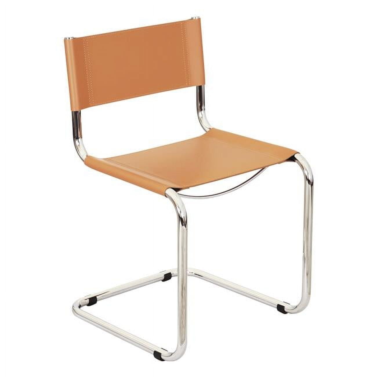 Camel Bonded Leather Cantilever Side Chair with Chrome Frame