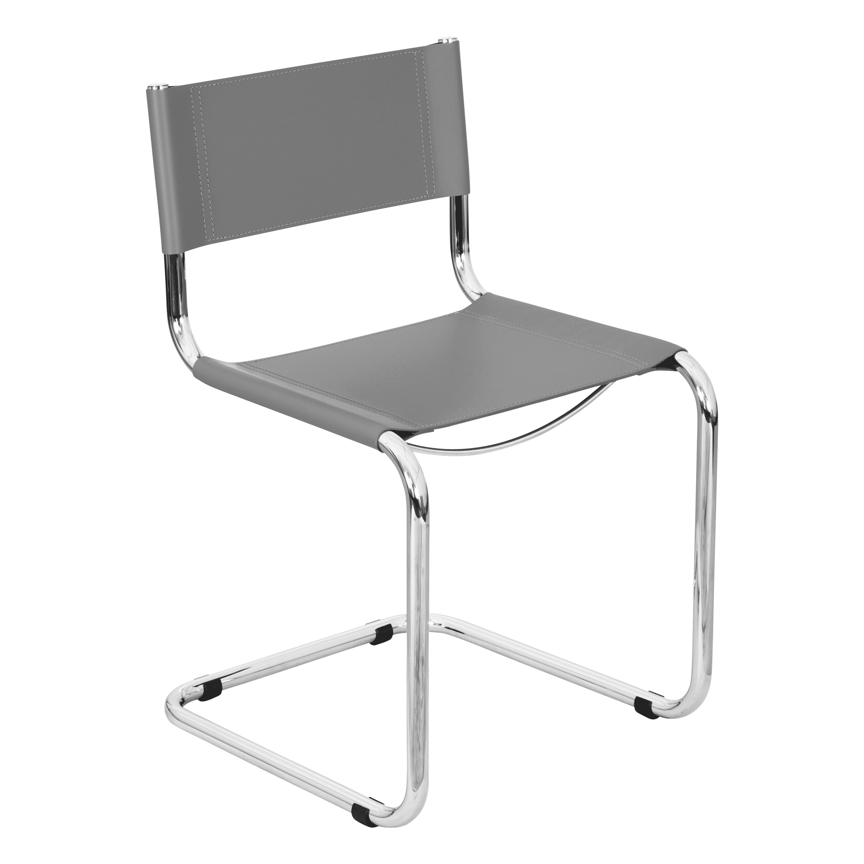 Gray Bonded Leather Cantilever Side Chair with Chrome Frame