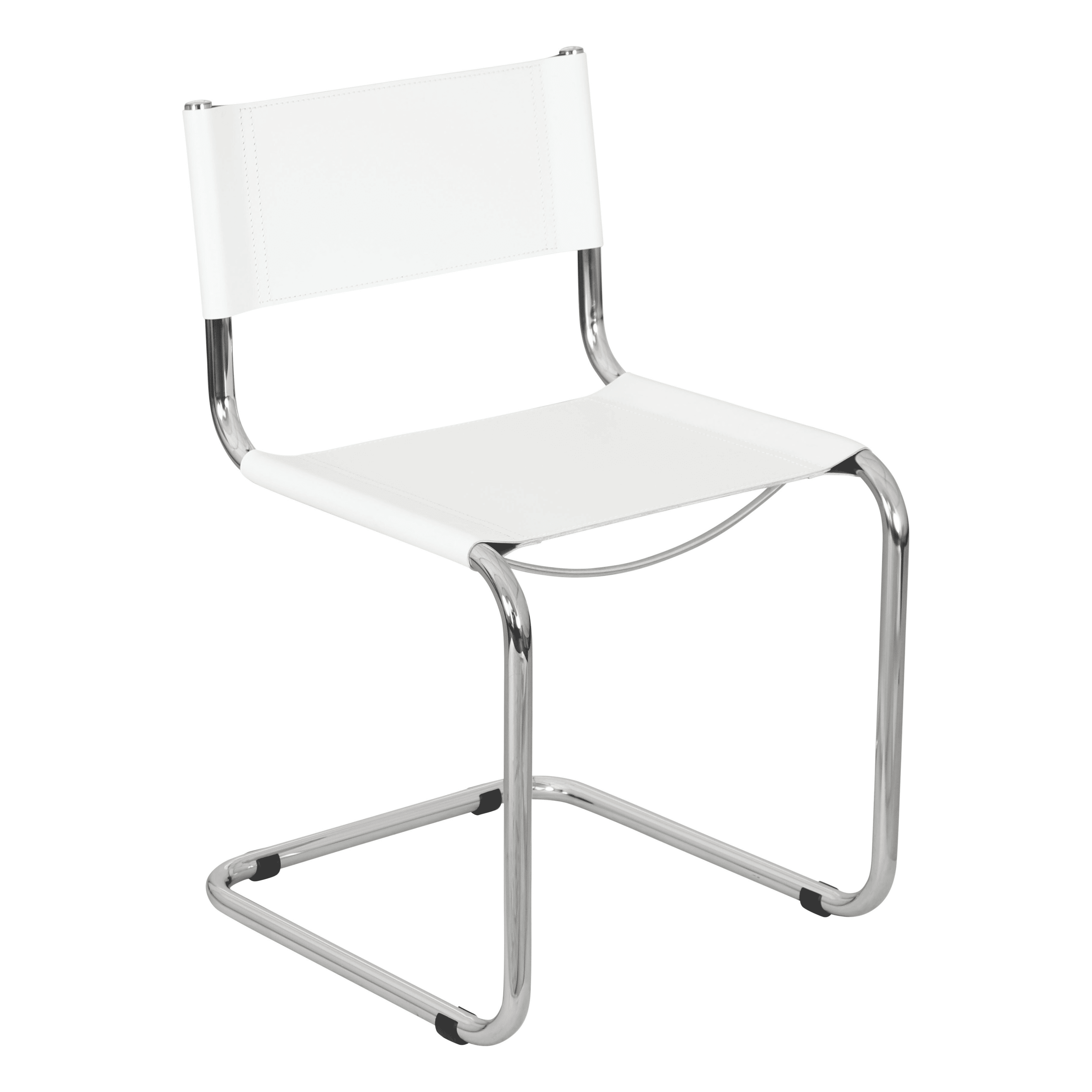 White Bonded Leather Cantilever Side Chair with Chrome Frame