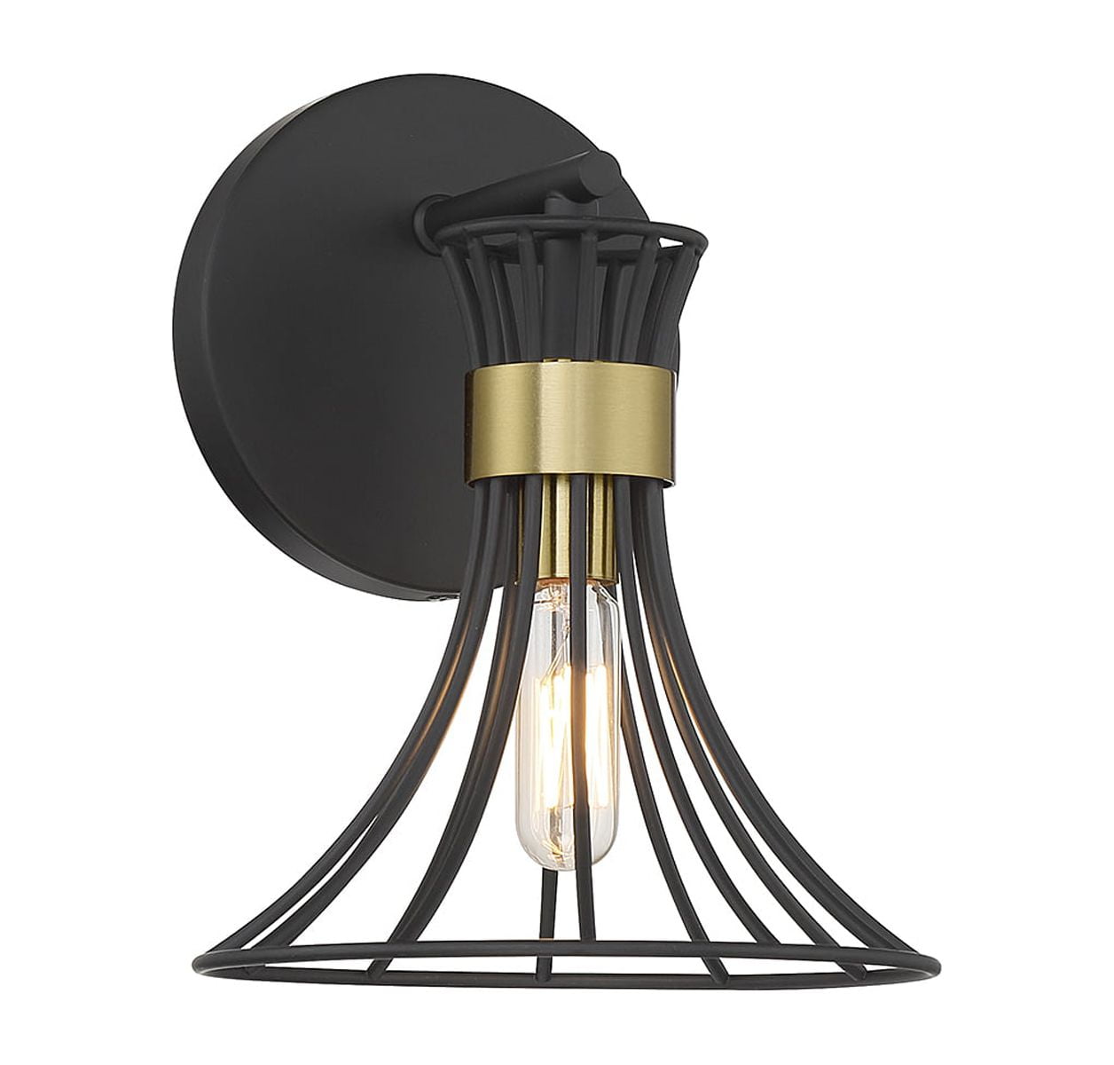 Matte Black Warm Brass Metal Midcentury Modern Sconce