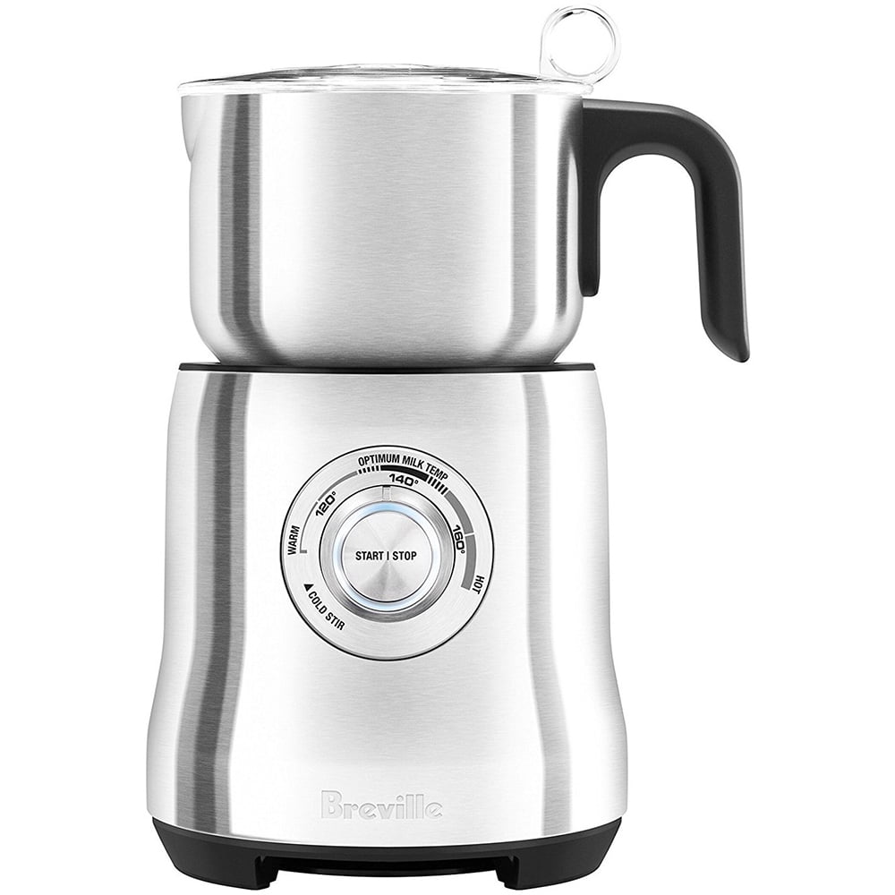Brushed Stainless Steel Electric Milk Frother with Variable Temperature Settings