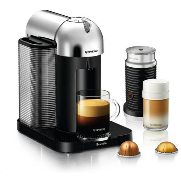 Breville Nespresso Vertuo Coffee & Espresso Single-Serve Machine in Chrome and Aeroccino Milk Frother in Black