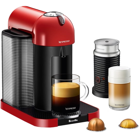 Breville Nespresso Vertuo Coffee & Espresso Single-Serve Machine in Red and Aeroccino Milk Frother in Black